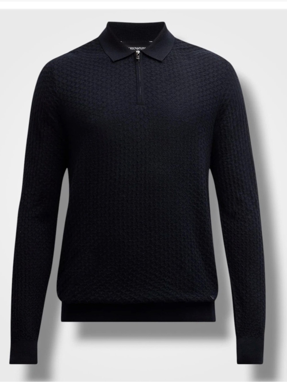 $450 NWT Emporio Armani Men's Blue Textured Quarter-Zip Polo Sweater Size L